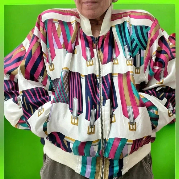 Vintage 80’e Metro Silky steampunk women’s Bomber statement Jacket-L - Picture 4 of 10